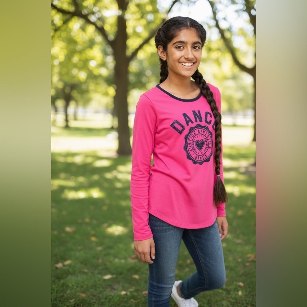 Justice Kids Long Sleeve Pink and Black Dance Tee